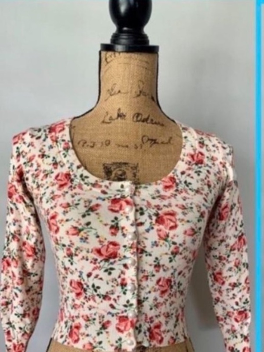Vintage Y2K Betsey Johnson Cream Knit Cardigan with Pink Florals